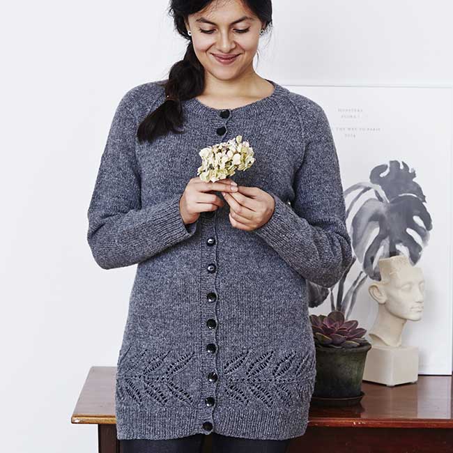 Celeste Lang Cardigan med bladbort