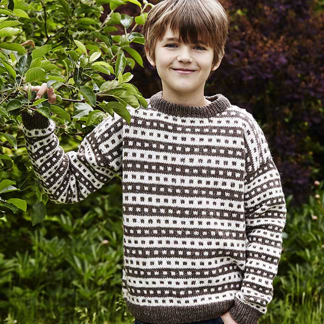 visuel handikap St Ragnar islandsk sweater til børn 2-12 år strikkeopskrift
