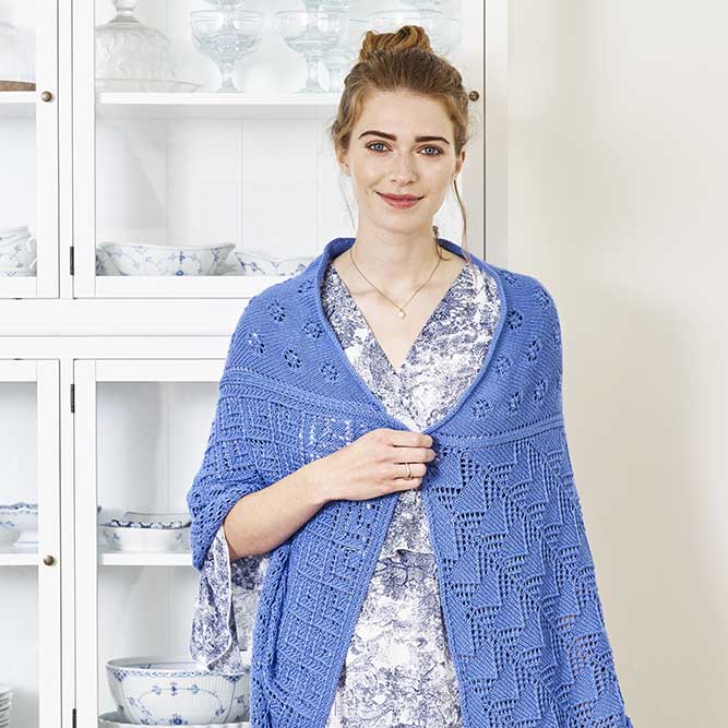 magasin Encommium Blueprint Trio Sjalet smukt stort sjal i luksusgarn strikkeopskrift